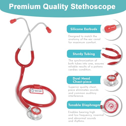 Image of RCSP Stethoscope for Doctors Micro Plus Students Medical Professional Version Red Aluminum Chest Piece