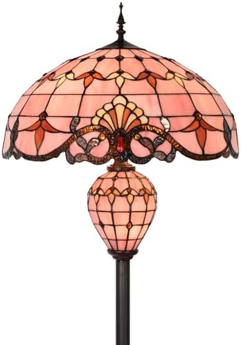 Bieye L10897 pink Baroque Tiffany style stained glass floor lamp illuminating a cozy living room.