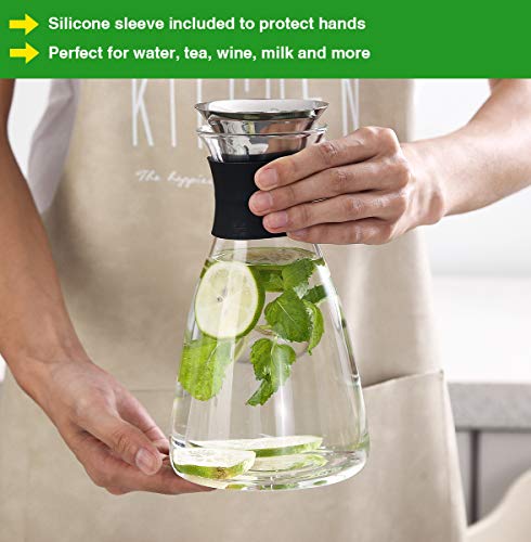 Emica 37oz/1100ml Glass Carafe with Stainless Steel Silicone Filter Lid, Borosilicate Glass Pitcher with Flow Lid, Water Jug, Juice Pitcher for Homemade Beverage/ Serving Wine/ Coffee/ Milk/ Iced Tea - Thumbnail 2