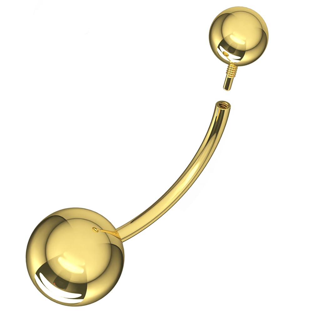Piercing para ombligo de oro amarillo macizo de 14 quilates con rosca interna de bola lisa - Joyería para ombligo - Joyería para el ombligo - Piercing curvo de oro para ombligo