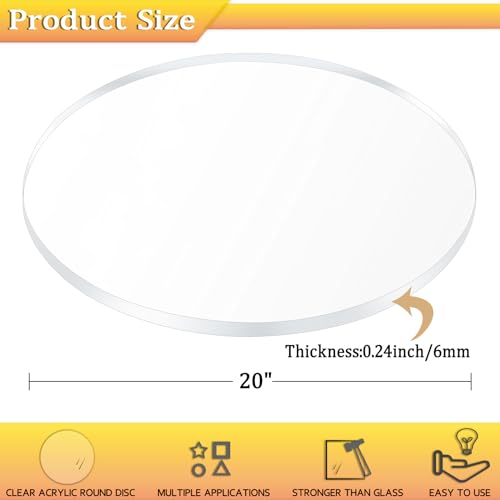 Image of 1 Pieces 1 /4 inch Clear Circle Acrylic Sheet,20 Inch Diameter Plexiglass Sheets Round for Cake Discs,Plexiglass Table Top, Backdrops and DIY Display Projects Craft
