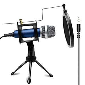 Blue Condenser Recording Microphone 3.5mm Plug and Play PC Microphone, Broadcast Microphone for Computer Desktop Laptop…