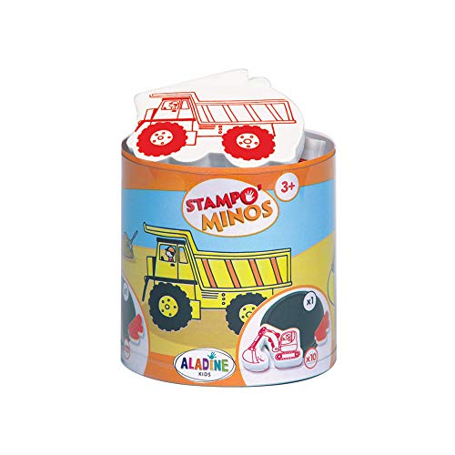 Aladine - Stampo Minos Chantier - Kit Tampons Enfant - Activités Manuelles Fille et Garçon - Encre Lavable - Jouets et Jeux Créatifs - Boîte de Tampons + Grand Encreur Inclus - Dès 3 ans