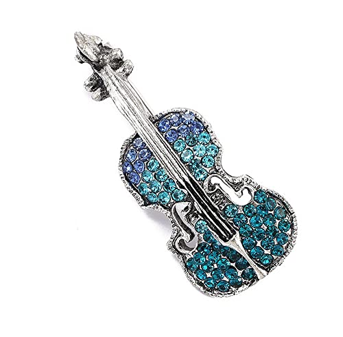 GFM Violin Music Rhinestone Brooch (Blue)(BRCH-VIOLIN-NL)
