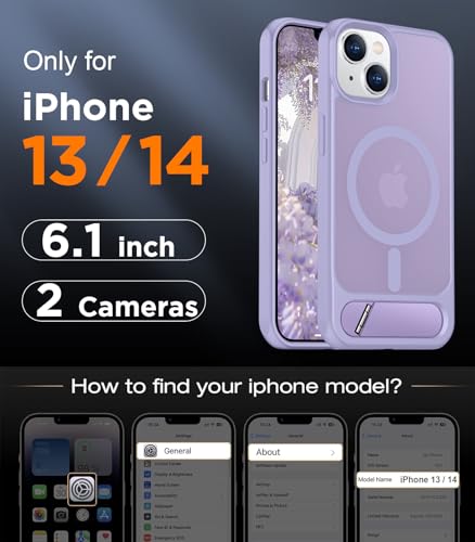 Image of Magnetic Compatible with iPhone 14 Case /iPhone 13 Case,[Built-in Invisible Kickstand][Compatible with MagSafe][Military Grade Shockproof] Slim Translucent Matte Phone Case for iPhone 14 /13 6.1 inch