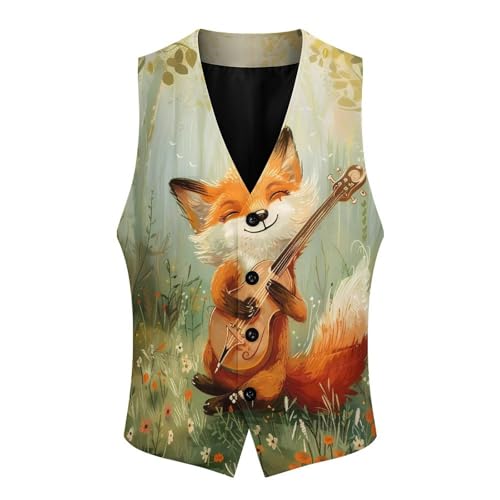 Musical Fox in Forests Novelty Men's Suit Vest Casual Formal Dress Vests Business Waistcoat3