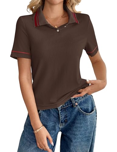 Womens Polo Shirts Short Sleeve Work Cute Summer Tops Dressy Pullover Sweater Business Casual Outfits Coffee