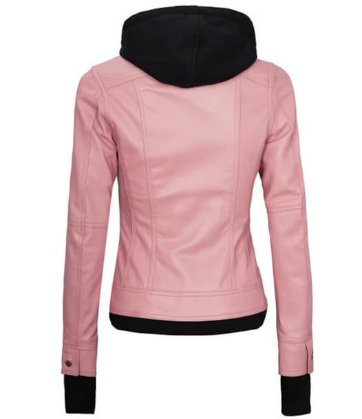 FH Stylish Pink Hoodies Jackets for Girls - Leather and Hoodie Jacket Look, Warm Down Jacket3