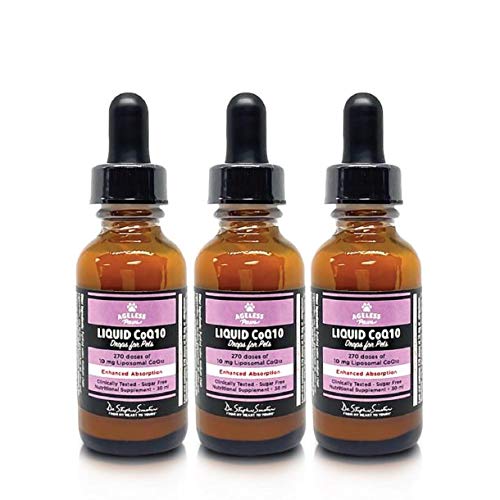Ageless Paws Liquid CoQ10 Supplement for Dogs & Cats -Liposomal Ubiquinone Drops (Three Bottles)