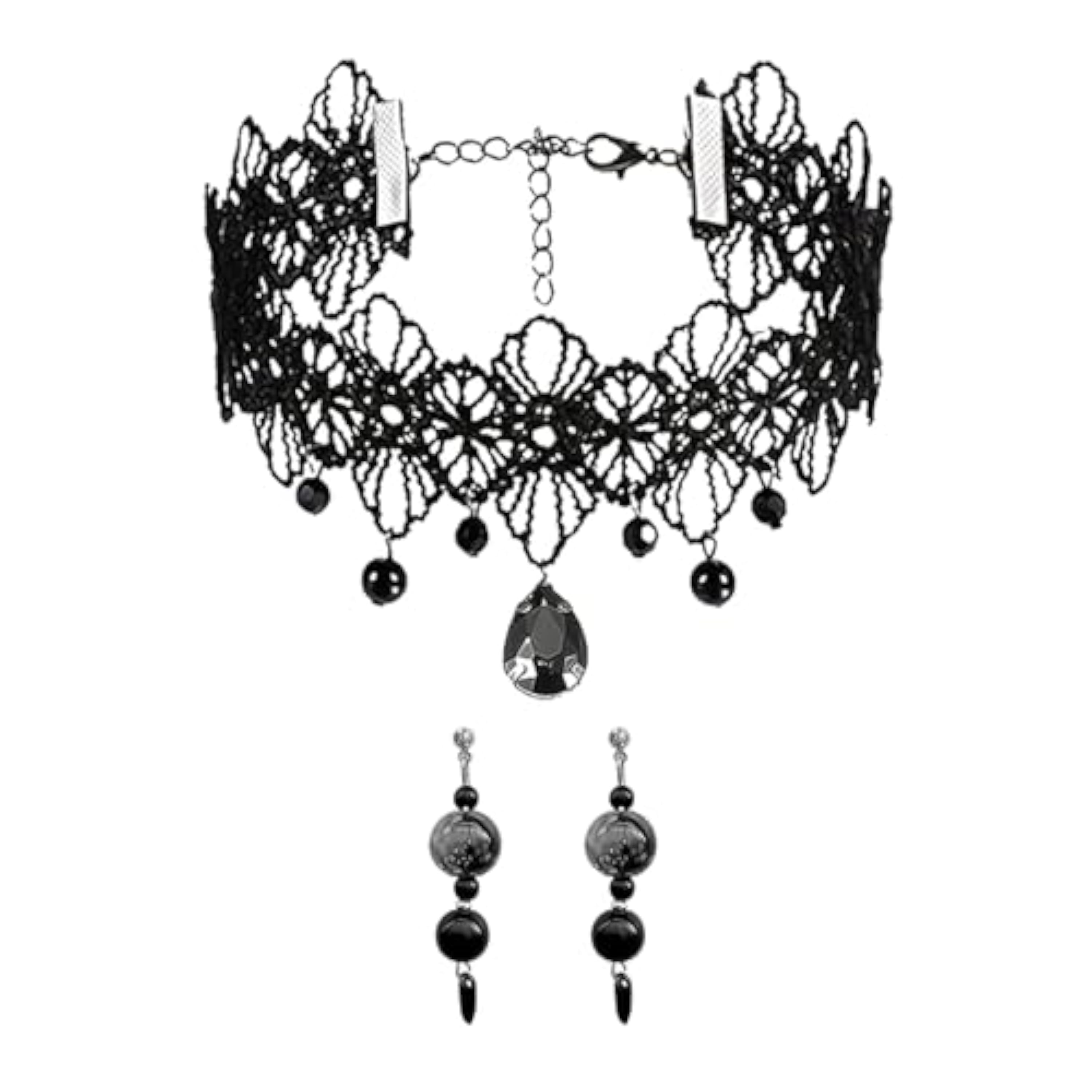 1 Pieza De Collar Gótico Y 1 Par De Pendientes, Joyería Retro Simple, Collar De Encaje, Accesorios De Vestir, Joyería para Mujer
