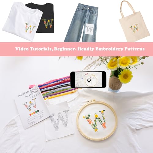 Image of Topapfo Stick and Stitch Letter W Embroidery Patterns Kit for Clothing, Beginners Adults Embroidery Stabilizer Water Soluble for Clothes Jeans T-Shirts Tote Bags