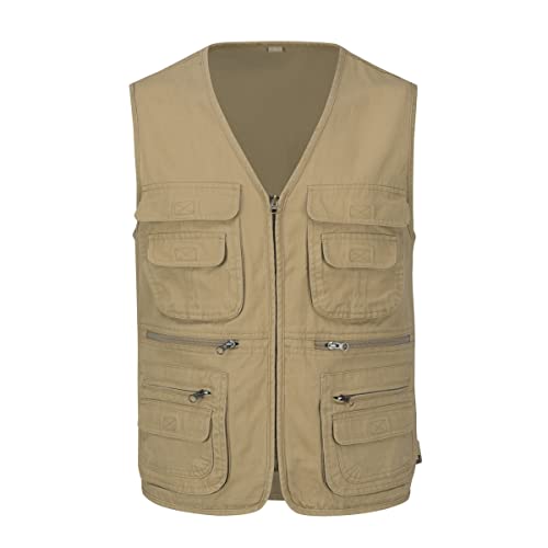 YOUTHUP Gilet Homme Zippé Multifonctionnel avec Multi-Poches Gilet Casual Veste de Sports Journaliste Respirant Durable, Gilet Camping Pêche Chasse Photographie Léger en Plein air, Jaune, L Cover