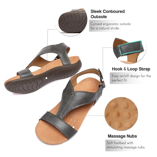 Image of Women's Orthopedic Sandals Open Toe T-Strap Orthopedic Flat Sandals Arch Support and Adjustable Straps Orthotic Sandal Walking Comfort Summer Shoes