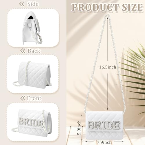 Image of Eccliy Bride Purse White Clutch Wifey Gift Mrs Bride Purse with Pearl Chain for Wedding Day Bridal Shower Gift Bachelorette