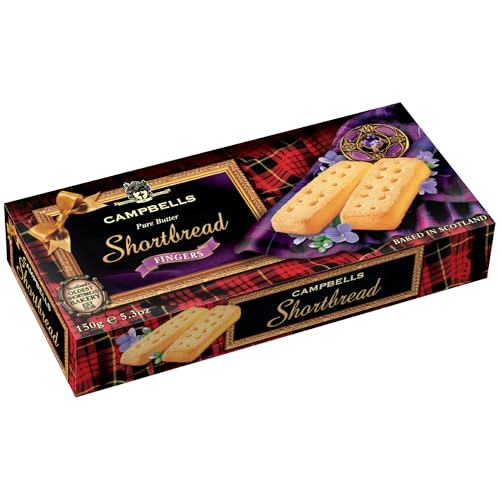 Campbells Shortbread Fingers Carton 5.29 Oz (150g) - Pure Butter Scottish Shortbread Cookies from Scotland, British Tea Biscuits, Gourmet Snack Gift Box, Traditional UK Butter Cookies