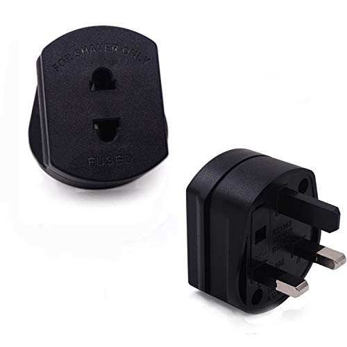 [2 Pack] Heavy Duty UK 1A Electric Shaver Razor Adaptor 2 To 3 Pin Toothbrush Plug Socket Converter （Black）