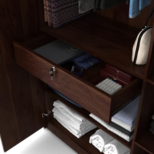 Image of Spacewood Value Wardrobe | 3 Year Warranty | Almirah, Cupboard, Almari, 3 Door Wardrobe with Mirror, 1 Drawer (1 Lock Drawer) and 1 Hanging Space|Engineered Wood| Sheesham