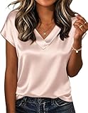 Zeagoo Womens Tops Summer Short Sleeve V Neck Shirts 2026 Silk Satin Blouses Business...