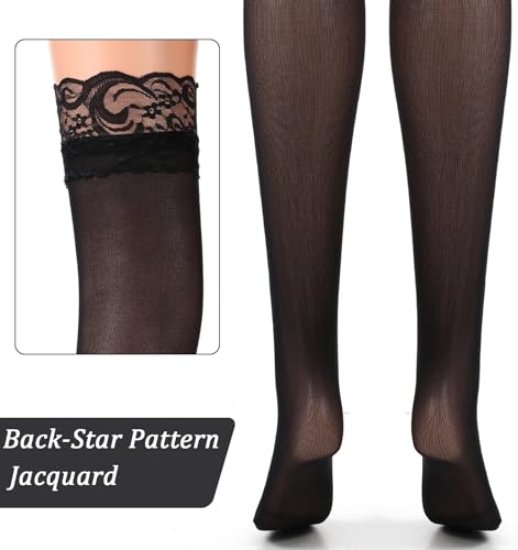 Lace Top Thigh High Stockings, 2Pcs Lace Thigh Highs Semi-transparent & Non-slip Design for Women (White & Black)4