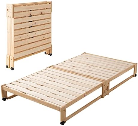 EMOOR Folding Platform Bed Frame Unfinished Solid Cypress Wood Slats with Casters, Wide-Twin W42xD83in, Made in Japan