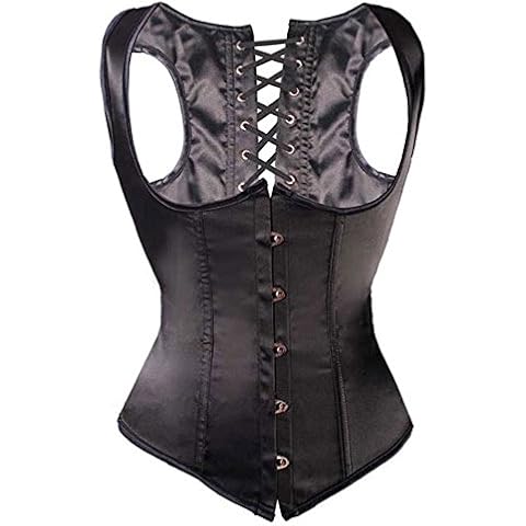 619 - Plus Size Lace Up Ribbon Ties Underbust Openbust Bustier Bridal Lingerie Top Corset (Tank Top Corset Black, 10X) Cover