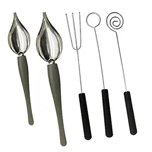 2 pcs Drawing Decorating Spoon Set,3 Pcs Candy Dipping Tools Chocolate Dipping Fork Spoons Set Stainless Steel Chef Art Pencil Spoons Plated Decoration Spoons for Decorative Plates, Cake, Coffee