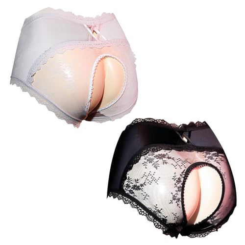 Pructi Femboy Sissy Mens Pouch Panties Men's Hipster Panty Lace Bikini Briefs Lingerie Underwear For Men-Manties.(Black Open+Purple Open-L)