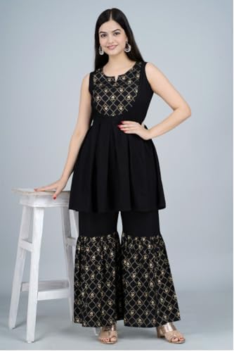 Image of MANGLA Kurti Sharara Suit| Kurta Sharara Set | Embroidery Sequence Work Georgette Sharara Suit