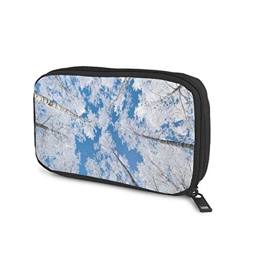 Travel Electronics Gadget & Cable Organizer Bag Winter Birch Tree Electronic Organizer Double Layer Universal Cable Case Cord Accessories Storage Bag for Phone, Charger, USB, SD Card