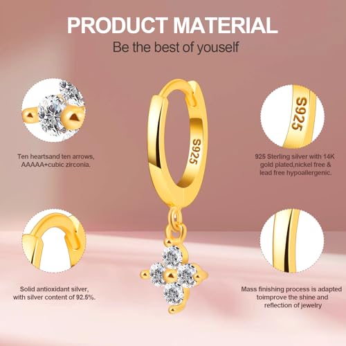 NAITIAY 925 Sterling Silver Earrings for Women Cubic Zirconia Clover Huggie Earrings Dainty Fashion Jewelry Minimalist Style Sensitive Earrings for Women Hypoallergenic — view 3