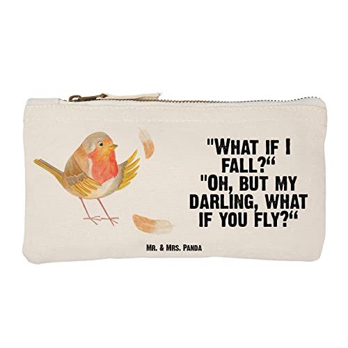 Mr. & Mrs. Panda Mäppchen Rotkehlchen Federn Größe S Klein - Geschenk, Vogel, Lustige Sprüche, Federtasche, Schulmäppchen, fliegen, Spruch Motivation, Kulturtasche, Kulturbeutel, Schlampermäppchen