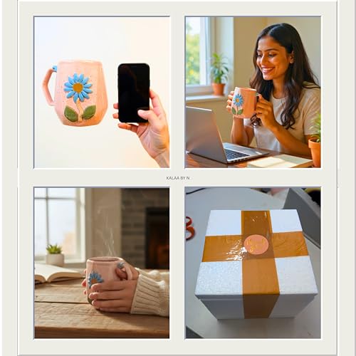 Image of Handmade Ceramic Mug 3D Daisy Flower Design Coffee Tea Cup 240 ml Gift for Coffee Lovers Kitchen Decor (Pink /Light Blue /Yellow /Grey) (Pink)