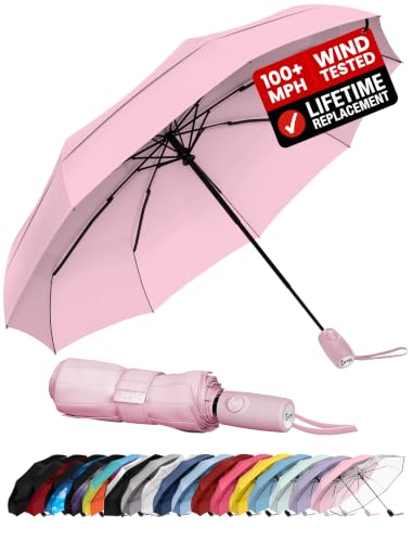 Repel Windproof Travel Umbrella - Compact & Withstands Winds up to 100MPH Strongest Premium Auto Folding Umbrella for Rain and Sun - Durable Light & Portable for Women & Men Fits Backpack & Cars