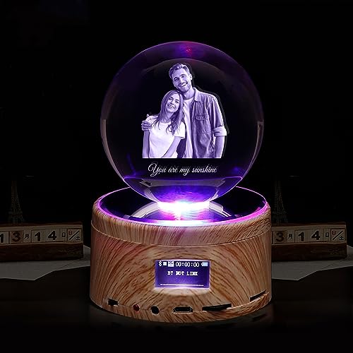 SHKINETARRY Luz nocturna de bola de cristal personalizada, bola de fotos de cristal 3D personalizada, base LED con luces de colores, regalo personalizado para mujeres, hombres, padres y mamás