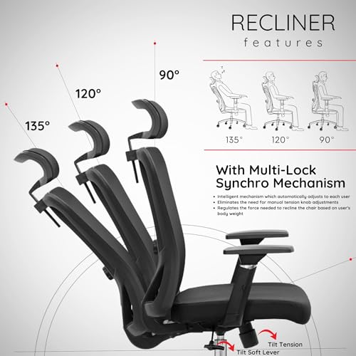 Image of Savvy Ergonomic Office Chair for Work | Multi-Lock Synchro Tilt Mechanism | 4 Year Warranty | 3D Armrest | Adjustable Lumbar | Black (Savvy, Black - 3D Arms, Seat Slider)