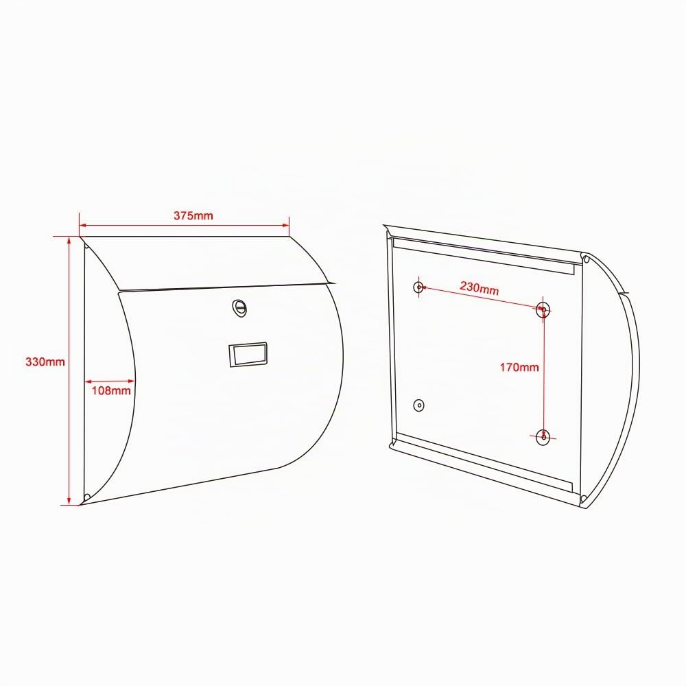 Wiltec Kit Boîte aux Lettres V17 avec Pied de Support, Verrouillable, Gris Anthracite, Acier galvanisé, 375 x 108 x 330 mm, avec Porte-nom