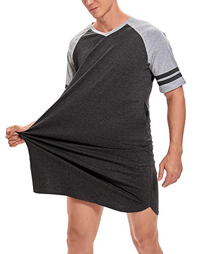 Mintlimit Men's Nightshirt Cotton Nightwear Comfy Big&Tall Short Sleeve V Neck Sleep Shirt Dark Grey Xl #TOP19