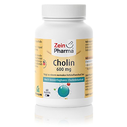 ZeinPharma Cholin 60 Kapseln • hochdosiert 600 mg • Hergestellt in Deutschland • Trägt zu einem normalen Fettstoffwechsel bei • Vegan