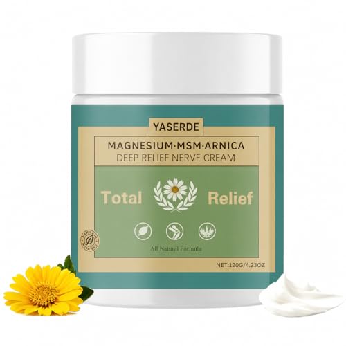 YASERDE Total Relief Magnesium Soothing Cream with Arnica MSN Menthol | Fast Absorbing | Natural Joint Soothing Moisturizer for Hands Feet Knees Neck & Back Waist Muscles | 120g/4.23oz