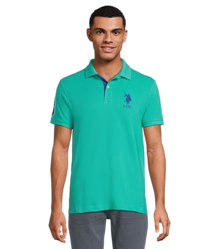 U.S. Polo Assn. Men's Short-Sleeve Polo Shirt with Applique, Casual Summer Slim Fit Polo Shirt with Contrast Color