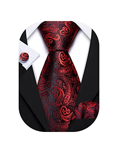 Image of Barry.Wang Men Ties Paisley Woven Silk Necktie Set with Pocket Suqare Cufflinks Formal