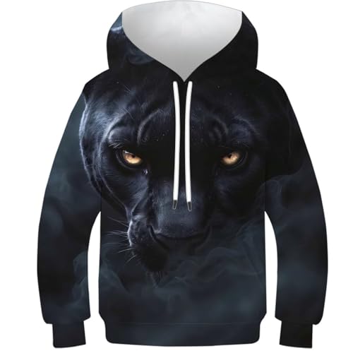 Sweat à capuche fille garçon motif panthère 3D pull manches longues 10-12 ans