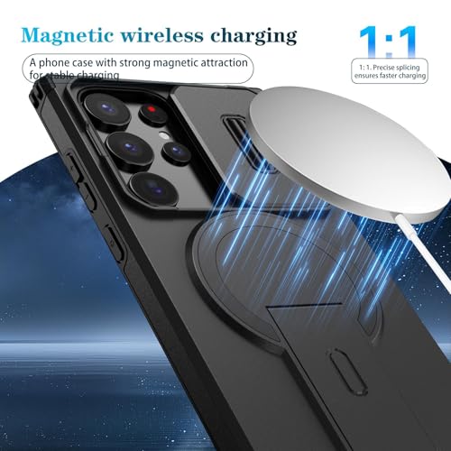 Image of ShieldTech MagStand Series Case for Samsung Galaxy S24 Ultra 5G, Mobile Cover with Sliding Camera Shield, Mag-Safe, Kickstand, Shockproof for Samsung Galaxy S24 Ultra 5G - Black