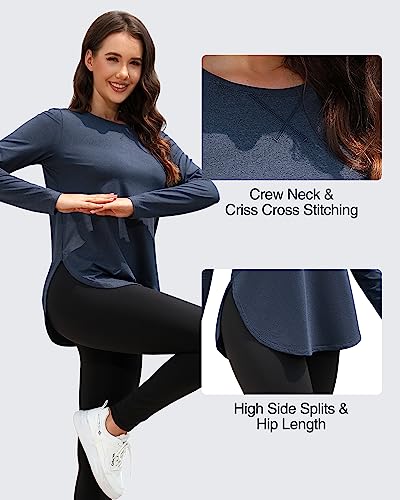 Image of G4Free Women's Workout Tops Long Sleeve Tunic Shirts Running Gym T-Shirts Daily Casual for Winter Hiking(Blue Heather,S)