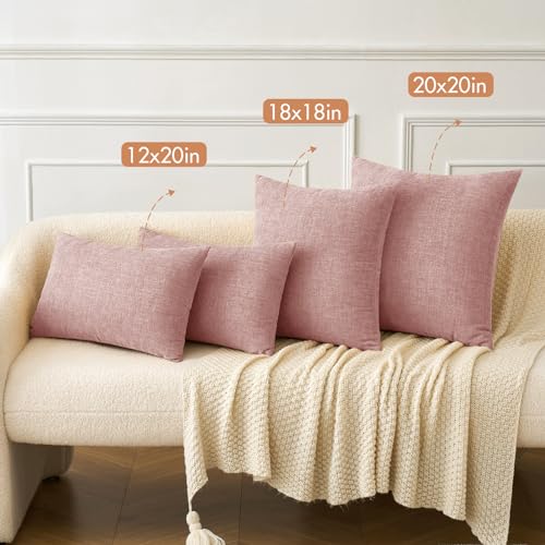 Image of MIULEE Pack of 2 Couch Valentines Throw Pillow Covers 12x20 Inch Soft Spring Blush Pink Chenille Lumbar Pillow Covers for Sofa Living Room Solid Dyed Cases