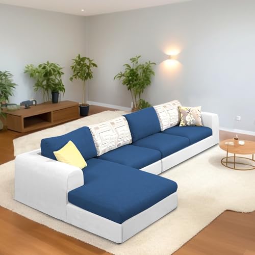 Image of Koza LHS 6 Seater L Shape Sofa Set for Living Room (Blue Grey Fabric) Premium Fabric Sofa