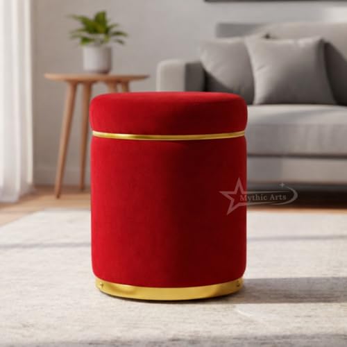 Image of Ottoman Stool for the Living Room Ottoman Pouffes for Sitting, Puffy Stool for Living Room Dressing Table Stool RED