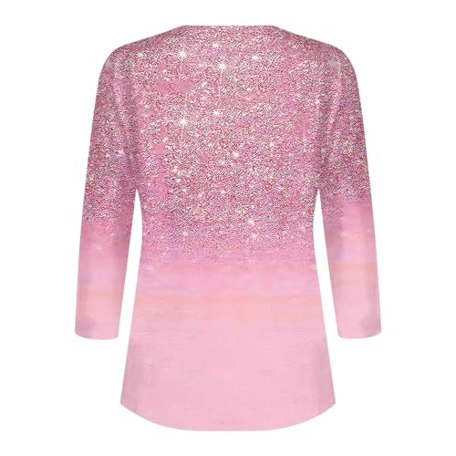 Womens Tops Casual Button V Neck Henley Shirt Dressy Retro Print 3/4 Sleeve Blouse Tunic Cotton T-Shirts Fall Clothes4