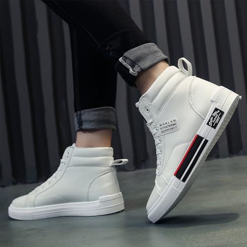 Men's High Top Platform Sneakers, Breathable Mesh Athletic Shoes, Lace-up Skateboarding Shoes, White and Black3