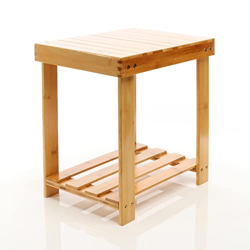 Toboli Taburete de bambú mesa auxiliar 440x280x408mm banco baño estante silla asiento reposapiés